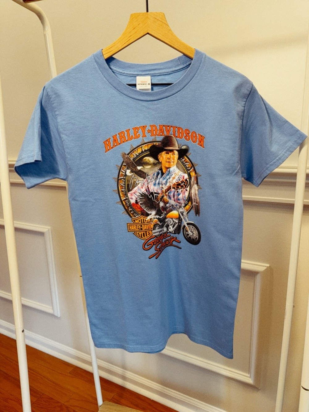 Harley Davidson George Strait Graphic Tee Blue Country Western Biker Shirt